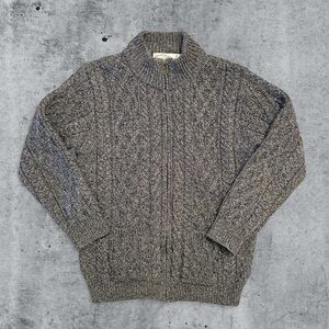 Aran Crafts Ireland Men’s Merino Wool Cable Knit Full Zip Gray Sweater Size M
